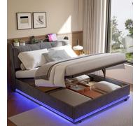 AZJSAHAH Lit rembourré 140 x 200 cm avec espace de rangement hydraulique, lit double avec lit de rangement LED, 140 x 200 cm, avec sommier à lattes, en velours, lit pour adolescent, lit à sommier