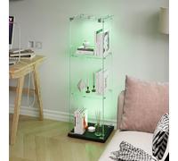 AZJSAHAH Vitrine en verre moderne - Blanc - Vitrine d'angle étroite - Avec serrure - 1 porte et 3 niveaux LED