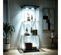 AZJSAHAH Vitrine moderne en verre - Vitrine en verre - Blanc - Vitrine d'angle étroite - Vitrine en verre avec LED - Avec serrure - Armoire en verre (noir, 1 porte, 3 niveaux LED-A)