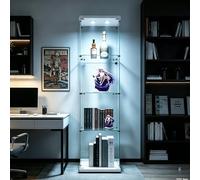 AZJSAHAH Vitrine moderne en verre - Vitrine en verre - Blanc - Vitrine d'angle étroite - Vitrine en verre avec LED - Avec serrure - Armoire en verre (blanc, 1 porte, 4 niveaux, LED-B)