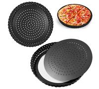 AZKEEGREY Lot de 2 moules à quiche perforés avec fond amovible 26 cm | Moule à quiche rond et perforé anti-adhésif à fond amovible avec trous pour la cuisson