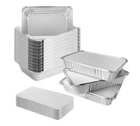AZKEEGREY Lot de 50 Plat Aluminium Jetable 1000ml, Barquette Aluminium avec Couvercle 21.5x16x5cm, Barquette Alimentaire Jetable pour Barbecue Cuire Rôtir Cuisiner Petits récipients