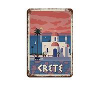 AZOLID Plaque en étain rétro L'île de Crète Voyage Peinture Café Opéra Maison Art Décoration murale Plaque 14 x 20 cm