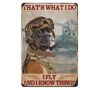 AZOLID Plaque en métal humoristique « Boxer Pilot That'S What I Do I Fly And I Know Things » - Décoration murale - 30 x 20 cm