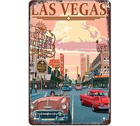 AZOLID Plaque en métal humoristique Las Vegas Strip vintage pour bar, club, grotte, maison, cuisine, voyage, décoration murale, 14 x 20 cm