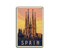 AZOLID Plaque en métal rétro Espagne Familia Sagrada Maison Cuisine Restaurant Wall Club Décoration Maison Voyage Tin Signs 14 x 20 cm