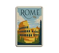 AZOLID Plaque en métal rétro Italie Rome Home Kitchen Restaurant Wall Club Décoration Maison Voyage Tin Signs 14 x 20 cm