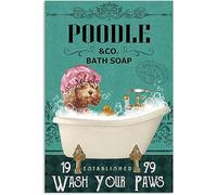 AZOLID Plaque en métal vintage en forme de chien caniche pour le bain, le savon, la maison, la cuisine, le restaurant, la maison, le club, la décoration murale 14 x 20 cm