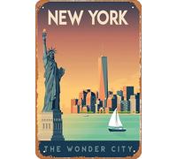 AZOLID Plaque en métal vintage New York The Wonder City To United States Travel Tin Signs Vintage Funny Bar Club Cave Home Kitchen Wall Decor Rustique Art Sign 30 x 20 cm