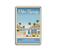 AZOLID Plaque en métal vintage Palm Springs - Panneau vintage amusant pour bar, club, grotte - Décoration murale rustique - 14 x 20 cm