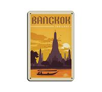 AZOLID Plaque métallique en étain de voyage Thaïlande Bangkok - Décoration murale amusante - 30 x 20 cm