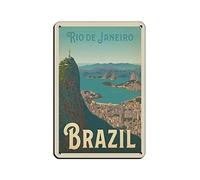 AZOLID Plaque métallique humoristique Brasil Rio de Janeiro en étain de voyage pour bar, café, maison, chambre, décoration murale, cadeau extérieur et intérieur 14 x 20 cm