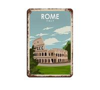 AZOLID Plaque vintage en métal avec inscription « Rome Italy » - Décoration murale pour bureau, café, salle de bain, salle de bain - 30 x 20 cm