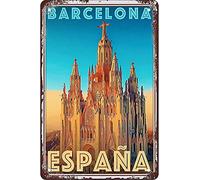 AZOLID Plaque vintage en métal Barcelona Espana - Décoration murale pour café, bar, pub, maison - 14 x 20 cm