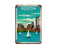 AZOLID Plaque vintage en métal Boston Massachusetts - Décoration murale pour café, bar, pub, maison - 30 x 20 cm