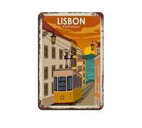 AZOLID Plaque vintage en métal Lisbonne Portugal - Décoration murale pour café, bar, pub, maison - 30 x 20 cm