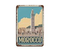 AZOLID Plaque vintage en métal Maroc - Décoration murale pour café, bar, pub, maison - 30 x 20 cm