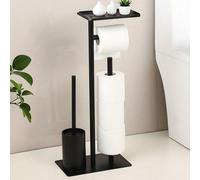 Azomor : élégant porte-rouleau de papier toilette sur pied avec brosse intégrée et compartiment de rangement
