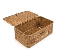 Azomor® : petit panier de rangement avec couvercle en jonc de mer tressé, pour de multiples utilisations