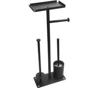 Azomor : porte-rouleau de papier toilette sur pied avec brosse et boîte à lingettes humides, design noir