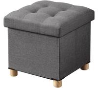 Azomor : pouf gris avec espace de rangement et pieds en bois, pour le salon et la chambre à coucher
