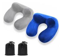 Azonelife Lot de 2 Coussins de Voyage Gonflables, Oreiller de Voyage en Mousse à Mémoire de Forme, Coussin de Soutien de la Nuque Elastique pour Avions, Trains, Voitures et Bureaux