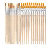 AZWOOD Lot de 50 Pinceaux de Peinture, 25 Pinceaux Ronds + 25 Pinceaux Plats, Poils en Nylon Souples et Durables, Accessoires Artistiques pour Acrylique, Huile, Aquarelle et, Enfants et Adultes
