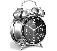 Azyh Réveil puissant pour les dormeurs profonds avec sans tic-tac, réveil à double cloche, fonctionnant à piles, réveil en métal avec éclairage de nuit pour la chambre, réveil analogique rétro pour