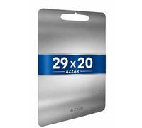 AZZAR Planche à découper en acier inoxydable alimentaire 304, 29 x 20 cm | Revêtement en acier inoxydable 304, antibactérien et résistant, planche à découper professionnelle avec règle gravée