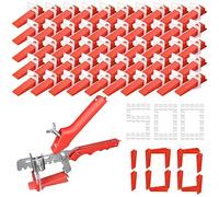 B-055-A 601 Pièces Kit Nivellement Carrelage avec 500 Pinces Cale Carrelages de 2 mm, 100 Nivellements Réutilisables et 1 Pince à Carreaux pour La Pose de Carreaux Au Mur