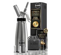 B-ARS Siphon Chantilly 0,5L INOX, Siphon Cuisine avec Douilles et Brosse | Douilles décoratives, brosse de nettoyage, ebook de recettes, inox, desserts et pâtisserie, pro
