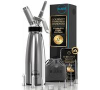 B-ARS Siphon Chantilly Acier Inoxydable 1L Boissons Mousses Chantilly avec Buses Décoratives Aiguilles Accessoires Sac Nettoyage Livre Recettes Matériaux Durables Facile À Utiliser.