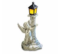 B Baosity Statue Ange Résine Lampe Jardin Colonne, Ange Classique Avec Colonne Romaine, Orienté À Gauche, Lanterne Solaire