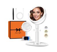 B Beauty Planet Miroir de Maquillage Éclairé 30X avec 3 Lumières de Couleur, LED à Intensité Variable et Réglable en Hauteur, Miroir Cosmétique 2 Côtés pour Salle de Bain, Cadeau pour Femme Blanc