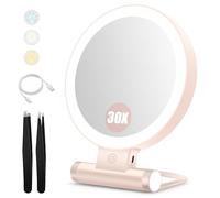 B Beauty Planet Miroir grossissant 30X/1X, Double Face, Miroir de Table pivotant à 360°, Miroir de Maquillage Rond
