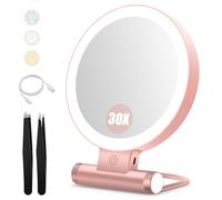 B Beauty Planet Miroir Grossissant 30X/1X, Double Face, Miroir de Table Pivotant à 360°, Miroir de Maquillage Rond avec Éclairage LED, Rechargeable, Portable