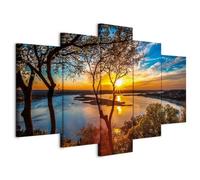 B&D XXL - Grand Tableau Décoration Murale Chambre, Lac Paysage, 150x75 cm | Clous Inclus, Impression sur Toile, Tableaux, Posters et Arts Décoratifs, Arbres Coucher de Soleil, Fabrication EU
