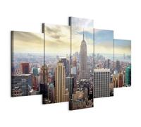 B&D XXL - Grand Tableau Décoration Murale Chambre, Soleil Gratte, 150x75 cm | Clous Inclus, Impression sur Toile, Tableaux, Posters et Arts Décoratifs, Architecture Ville Urbain New York Ciel