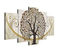 B&D XXL - Grand Tableau Mural Décoration Moderne Salon, Arbres, 200x100 cm | Clous Inclus, Impression sur Toile, Tableaux, Posters et Arts Décoratifs, Doré, Abstraction Amour Ornements Couple Baiser
