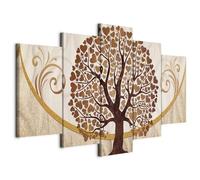 B&D XXL - Grand Tableau Mural Décoration Moderne Salon, Arbres, 225x112 cm | Clous Inclus, Impression sur Toile, Tableaux, Posters et Arts Décoratifs, Doré, Abstraction Amour Ornements Couple Baiser