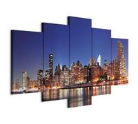 B&D XXL - Grand Tableau Mural Décoration Moderne Salon, New York, 150x75 cm | Clous Inclus, Impression sur Toile, Tableaux, Posters et Arts Décoratifs, Cadre en Bois, Gris, Ville de Usa, Fabrication EU