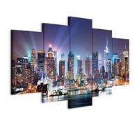 B&D XXL - Grand Tableau Mural Décoration Moderne Salon, New York, 150x75 cm | Clous Inclus, Impression sur Toile, Tableaux, Posters et Arts Décoratifs, Cadre en Bois, Maison Bureau Cuisine Ville Nuit