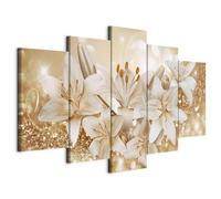 B&D XXL - Tableau Acoustique Nature 100x50 cm 5 Parties - Décoration Murale Anti-Bruit Isolation Phonique Bureau Chambre Panneau Insonorisant Impression sur Toile - Fleur b-A-0309-b-n