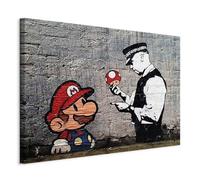 B&D XXL - Tableau décoratif figuratif 60x40 cm - Impression sur toile colorée - Décoration murale - Artofbanksy banksy graffiti champignons urbain mural policier tendances h-B-0080-b-a