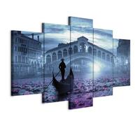 B&D XXL - Tableau décoratif paysage 150x75 cm - Impression sur toile colorée - Décoration murale pour salon et chambre - Architecture paysage bateaux ville pont venise italie eau c-A-0146-b-o