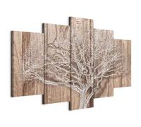 B&D XXL - Tableau Décoration Murale Chambre, Nature Plantes Fond, 100x50 cm | Clous Inclus, Impression sur Toile, Tableaux, Posters et Arts Décoratifs, Bois Arbres Forêt Feuilles Motif Graphique