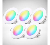 B.K.Licht I Set de 5 lampes à encastrer RGBW pour salle de bain LED I Spot à encastrer pour salle de bain en couleur I Télécommande I Ø70 mm perçage I Dimmable I 92x45 (DxH) I Blanc