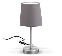 B.K.Licht - Lampe de chevet avec interrupteur à câble, douille E14, abat-jour en tissu, lampe de bureau, lampe de table, lampe de chevet chambre, lampe chevet, 30,8x10 cm, nickel mat