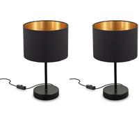 B.K.Licht - lampe de table, lampe de chevet, abat-jour en tissu noir-or, douille E27, Ø 20cm, interrupteur câble, câble de 140cm, livrée sans ampoule, lampe de chevet (Lot de 2)