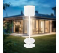 B.K.Licht - Lampe de table LED sans fil IP44 avec station recharge, intensité variable, batterie et source interchangeables, lampe chevet, décorative, 39,5x12,5 cm, blanc